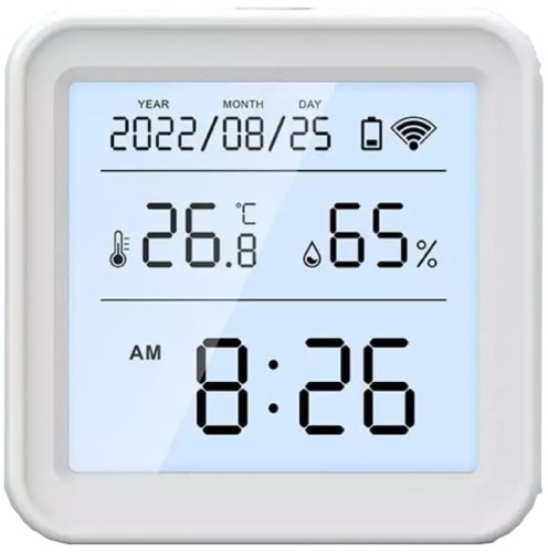 CZUJNIK TEMPERATURY WILGOTNOŚCI TUYA ZEGAR DATA ZASILANY BATERIAMI
