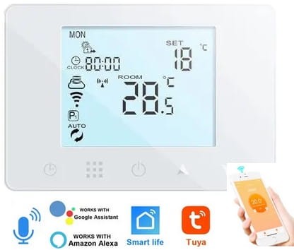 TERMOSTAT PANEL NAŚCIENNY POKOJOWY EKRAN DOTYKOWY LED WiFi TUYA biały