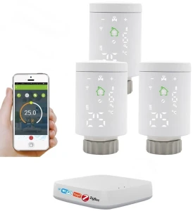 ZESTAW TUYA ZigBee 3 x GŁOWICA TERMOSTAT + CENTRALA WIFI